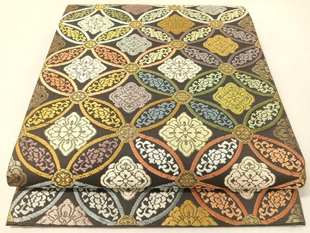 平和屋着物●六通柄袋帯 唐織 七宝花文 金糸 正絹 逸品 CABG1970vp