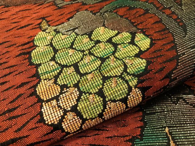 平和屋着物●六通柄袋帯 更紗葡萄唐草文 黒地 金糸 正絹 逸品 CABG1972vp
