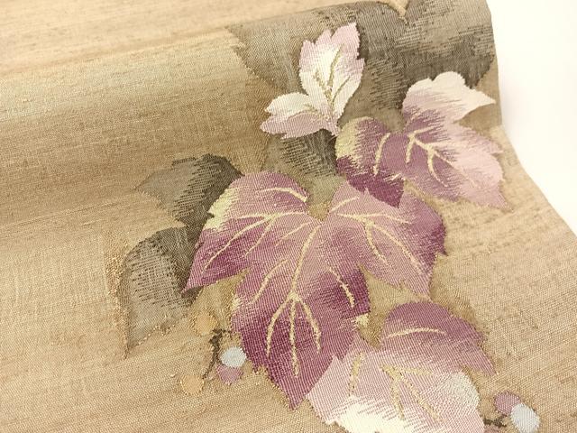 平和屋着物●太鼓柄袋帯 紬地 山繭手織 すくい織 南天文 金糸 正絹 逸品 CABG1976vp