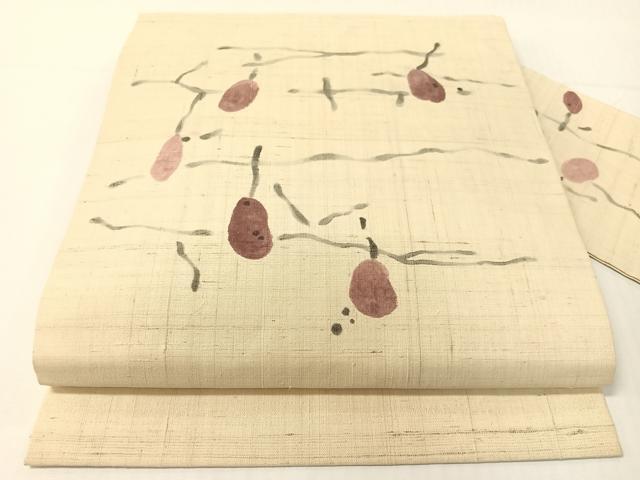 平和屋着物●九寸名古屋帯 手描き 生紬 成り物 正絹 逸品 CABG1978vp