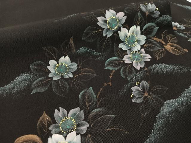 平和屋着物●塩瀬 九寸名古屋帯 手描き 葉桜 黒地 金彩 正絹 逸品 CABG1980vp