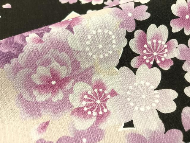 平和屋着物∴夏物 浴衣 舞蝶花文 黒地 綿 逸品 CABG1984vp