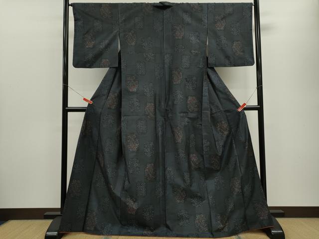 平和屋着物■本場大島紬 色紙重ね衿草花文 正絹 逸品 CABG2043ze