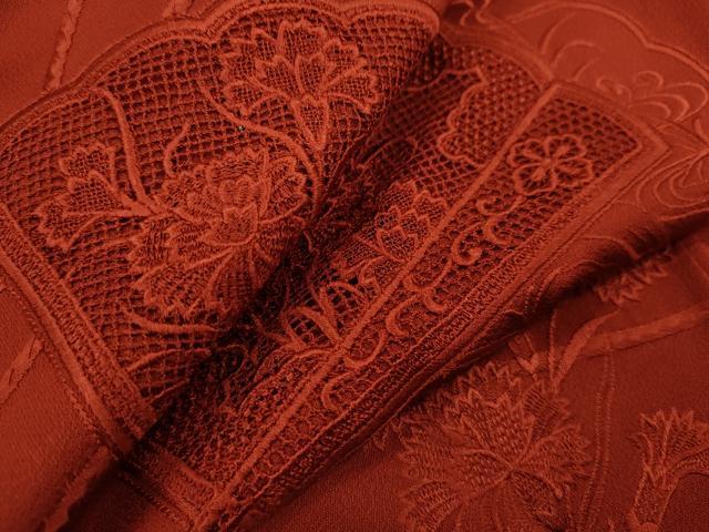 平和屋着物■中国三大刺繍 スワトウ刺繍 色留訪問着 総刺繍 色無地 檜扇草花文 栗梅色 正絹 逸品 CABG2048ze