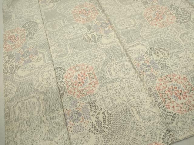 平和屋着物▽本塩沢 単衣 陶器吉祥文 正絹 逸品 CABG2070ze