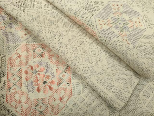 平和屋着物▽本塩沢 単衣 陶器吉祥文 正絹 逸品 CABG2070ze
