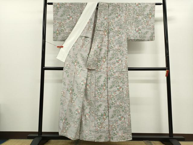 平和屋着物▽上質な小紋 単衣 流水草花文 正絹 逸品 CABG2075ze
