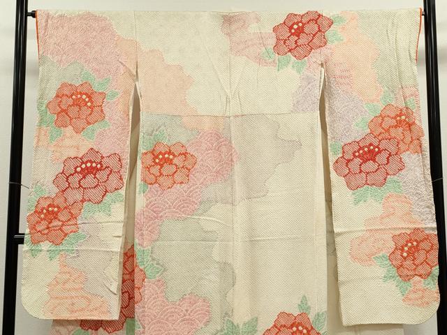平和屋着物●豪華振袖 総絞り 道長草花文 正絹 逸品 CABG2098ze