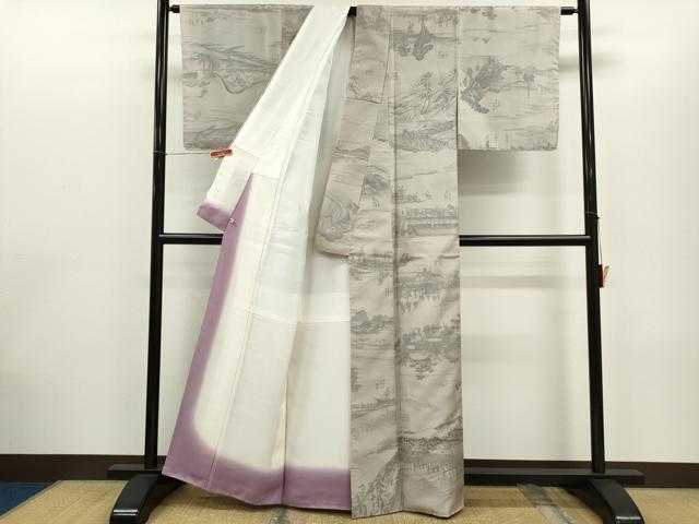 平和屋着物●本場彩大島紬 作家物 手描き 廣重画 東海道五十三次 さが美扱い 証紙付き 藤絹織物謹製 正絹 逸品 未使用CABG2099ze
