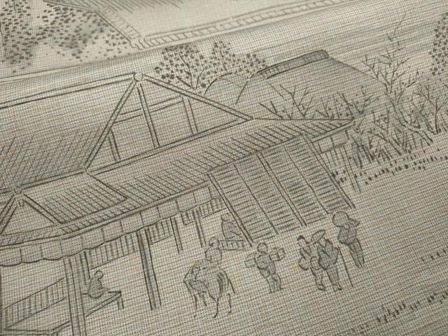 平和屋着物●本場彩大島紬 作家物 手描き 廣重画 東海道五十三次 さが美扱い 証紙付き 藤絹織物謹製 正絹 逸品 未使用CABG2099ze