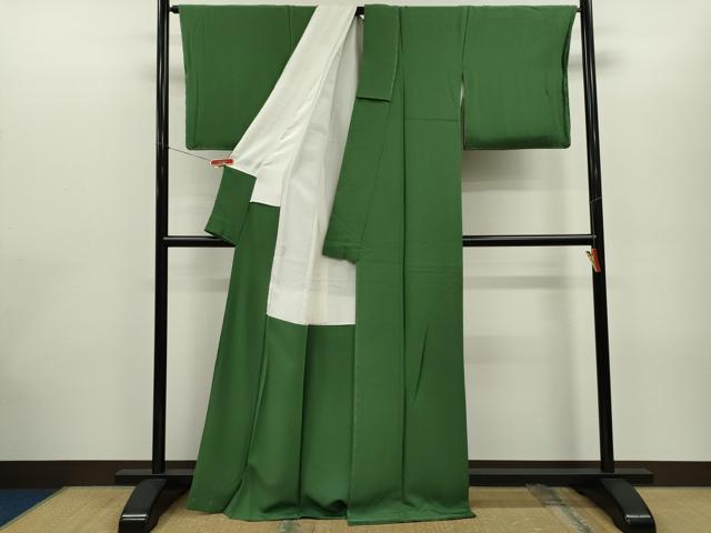 平和屋着物●本草木染作家 瑞寶 色無地 堅牢草木染 緑青色 反端付き 正絹 逸品 未使用 CABG2103ze