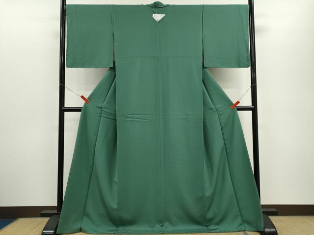 平和屋着物●上質な色無地 ロング丈 千歳緑色 正絹 逸品 未使用 CABG2114ze