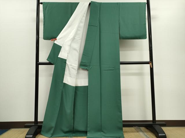 平和屋着物●上質な色無地 ロング丈 千歳緑色 正絹 逸品 未使用 CABG2114ze