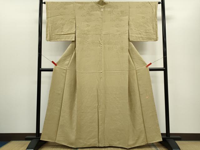 平和屋着物●染色作家 奥田祐斎 色無地 白樺染 風景地紋 白橡色 正絹 逸品 CABG2122ze