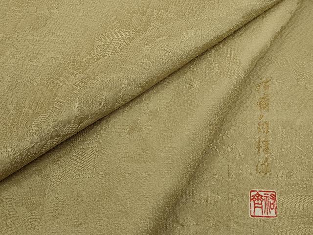 平和屋着物●染色作家 奥田祐斎 色無地 白樺染 風景地紋 白橡色 正絹 逸品 CABG2122ze