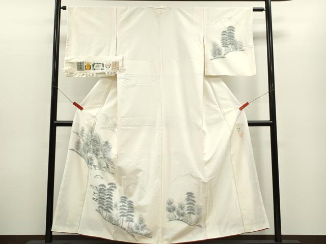 平和屋着物●結城紬 訪問着 作家物 手描き 風景文 証紙付き 正絹 逸品 CABG2129ze