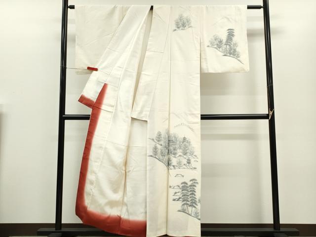 平和屋着物●結城紬 訪問着 作家物 手描き 風景文 証紙付き 正絹 逸品 CABG2129ze
