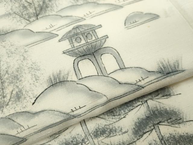 平和屋着物●結城紬 訪問着 作家物 手描き 風景文 証紙付き 正絹 逸品 CABG2129ze