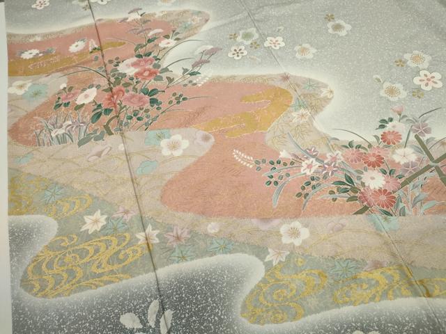 平和屋着物●訪問着 道長草花文 たたき染め 金彩 正絹 逸品 CABG2135ze