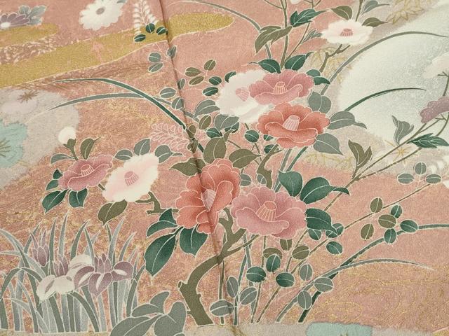 平和屋着物●訪問着 道長草花文 たたき染め 金彩 正絹 逸品 CABG2135ze
