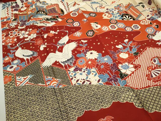 平和屋着物●豪華振袖 駒刺繍 御所車飛鶴吉祥花文 金彩 正絹 逸品 CABG2136ze