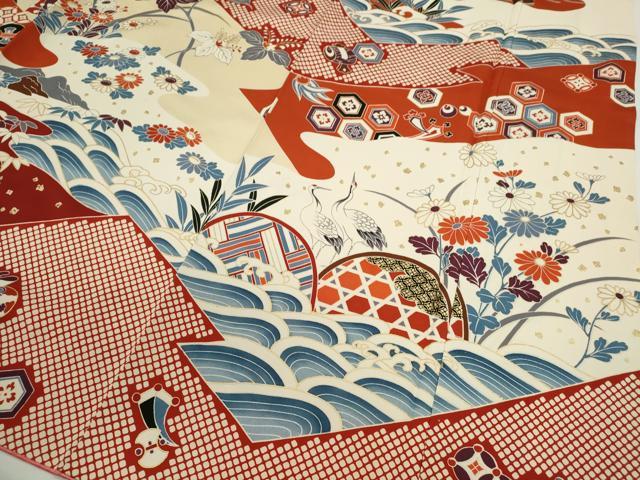 平和屋着物●豪華振袖 駒刺繍 御所車飛鶴吉祥花文 金彩 正絹 逸品 CABG2136ze