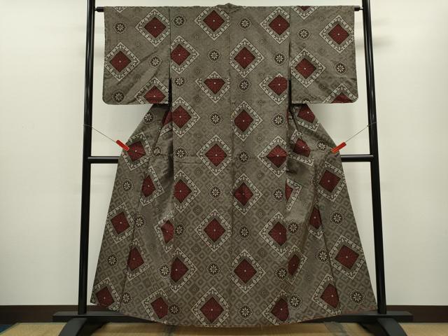 平和屋着物●本場大島紬 龍郷絣 7マルキ 菱花文 正絹 逸品 未使用 CABG2142ze