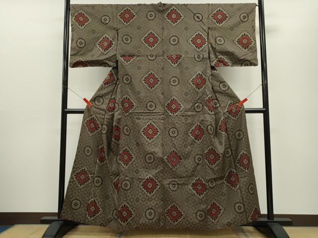 平和屋着物●本場大島紬 龍郷絣 菱花文 正絹 逸品 CABG2144ze