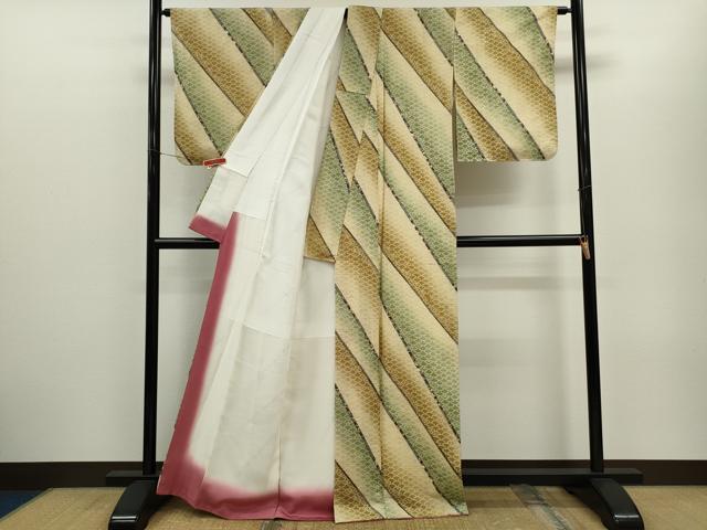平和屋着物■上質な紬 斜線霞吉祥花文 正絹 逸品 未使用 CABG2169ze