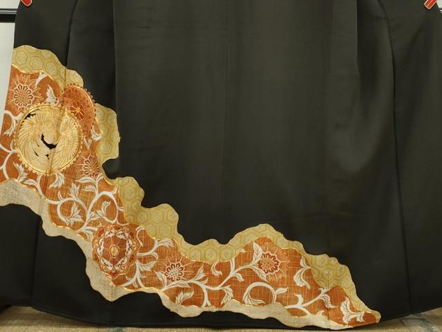 平和屋着物■豪華黒留袖 駒刺繍 鳳凰更紗花唐草文 金彩 正絹 逸品 CABG2173ze