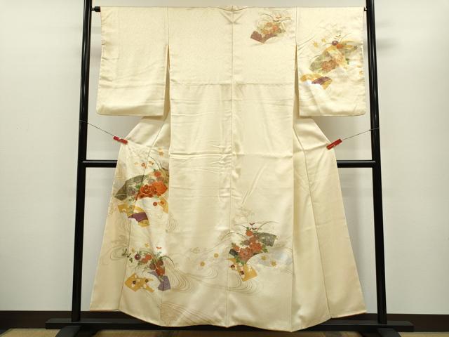平和屋着物■訪問着 駒刺繍 地紙重ね草花文 金銀彩 正絹 逸品 CABG2178ze