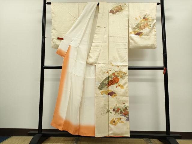 平和屋着物■訪問着 駒刺繍 地紙重ね草花文 金銀彩 正絹 逸品 CABG2178ze