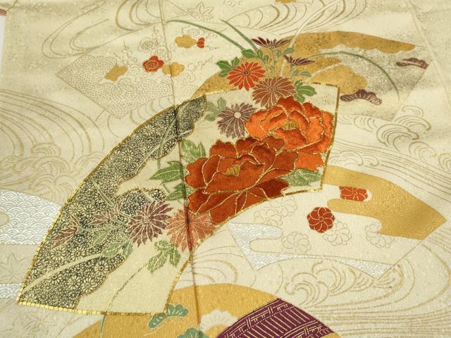 平和屋着物■訪問着 駒刺繍 地紙重ね草花文 金銀彩 正絹 逸品 CABG2178ze