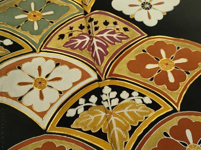 平和屋着物■豪華黒留袖 駒刺繍 青海波花文 金彩 正絹 逸品 CABG2179ze