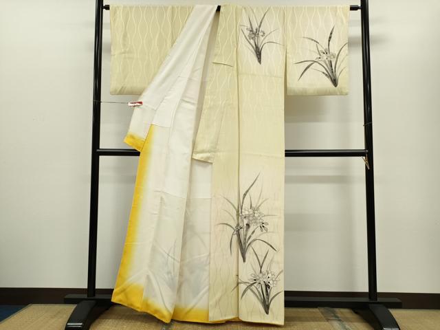 平和屋着物■訪問着 手描き スイセン 暈し染め 金彩 正絹 逸品 CABG2180ze
