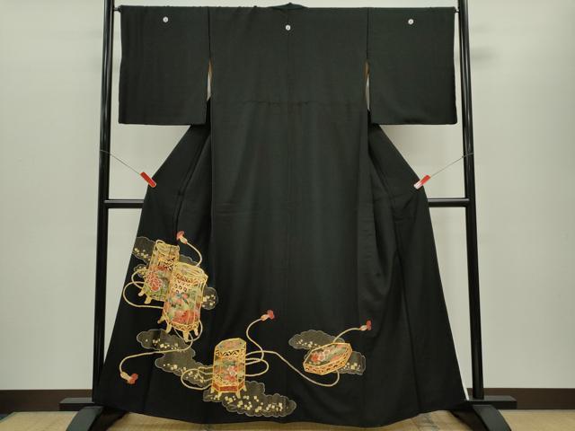 平和屋着物■豪華黒留袖 駒刺繍 貝桶吉祥花文 正絹 逸品 CABG2181ze