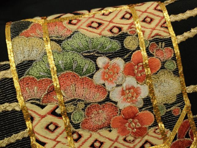 平和屋着物■豪華黒留袖 駒刺繍 貝桶吉祥花文 正絹 逸品 CABG2181ze
