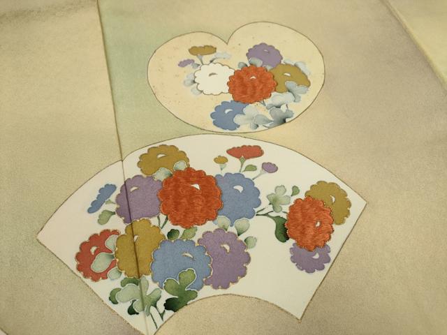 平和屋着物■訪問着 駒刺繍 地紙草花文 暈し染め 金彩 正絹 逸品 CABG2184ze