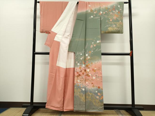 平和屋着物■高級染元 粋峰 林芳夫 京加賀友禅 訪問着 枝花文 暈し染め 金彩 正絹 逸品 CABG2205ze