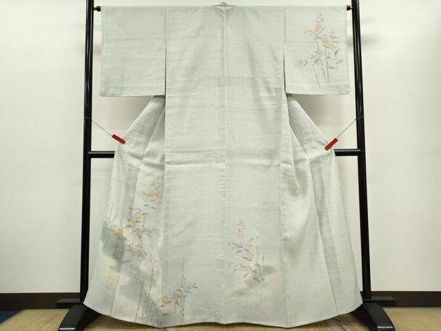 平和屋着物*夏物 訪問着 生紬地 手描き 枝花文 暈し染め 正絹 逸品 CABG2251ze