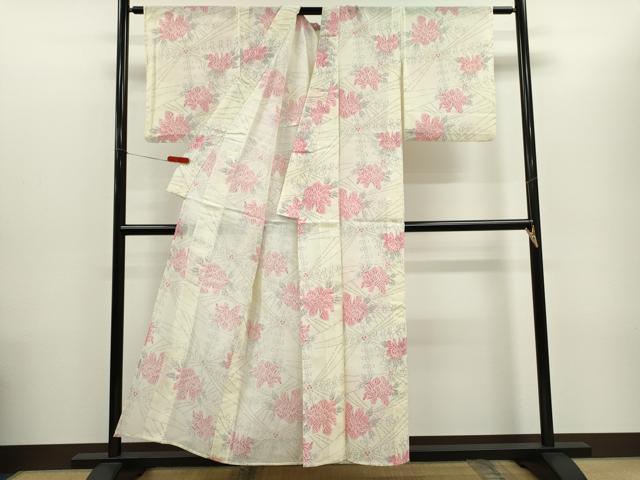 平和屋着物*夏物 小紋 紗 草花文 洗える着物 CABG2252ze