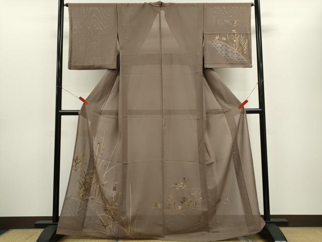 平和屋着物*夏物 訪問着 絽 総刺繍 籬草花文 金糸 正絹 逸品 CABG2263ze