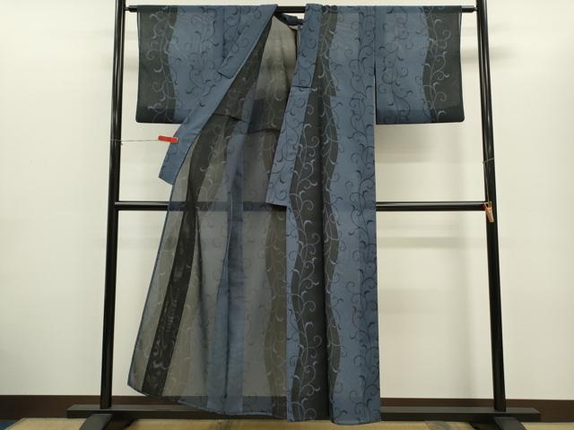平和屋着物*夏物 小紋 紗 唐草文 洗える着物 CABG2287ze