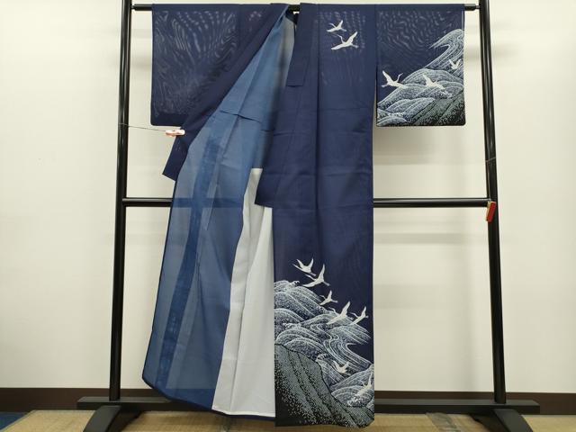 平和屋着物*夏物 訪問着 絽 飛鶴立波鹿の子文 洗える着物 CABG2299ze