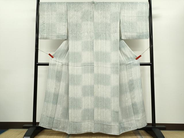平和屋着物*夏物 小紋 縞 花唐草紋紗 暈し染め 正絹 逸品 CABG2314ze