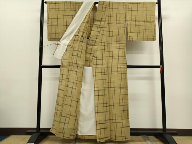 平和屋着物*夏物 生紬 紗 格子柄 正絹 逸品 CABG2319ze