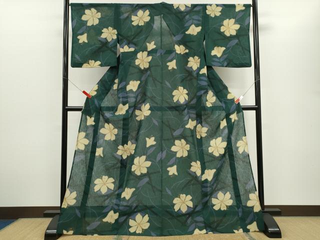 平和屋着物*夏物 小紋 紗 草花文 洗える着物 CABG2346ze