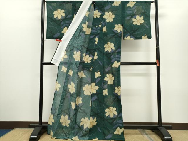 平和屋着物*夏物 小紋 紗 草花文 洗える着物 CABG2346ze