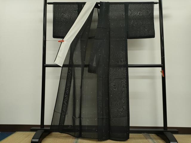 平和屋着物*夏物 小紋 紗紬 枝花文 黒地 正絹 逸品 CABG2348ze