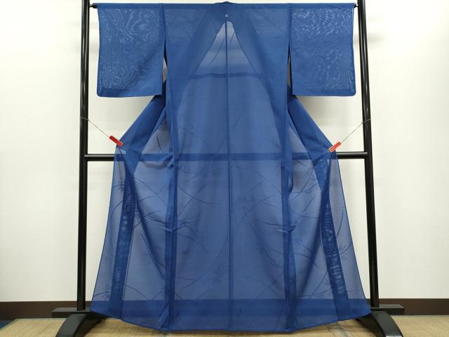 平和屋着物*夏物 色無地 絽 笹竹紋紗 留紺色 正絹 逸品 CABG2388ze